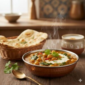 Mughlai Chikar Chole with Naans & Halwa