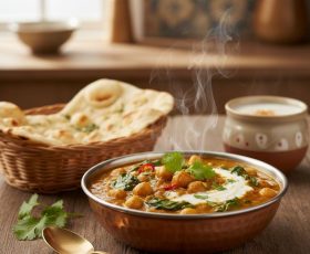 Mughlai Chikar Chole with Naans & Halwa